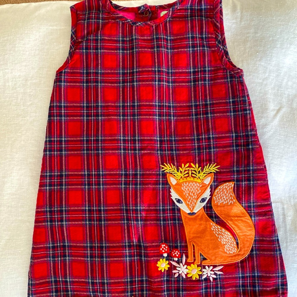 4-5 yr Red Plaid Dress with Deer